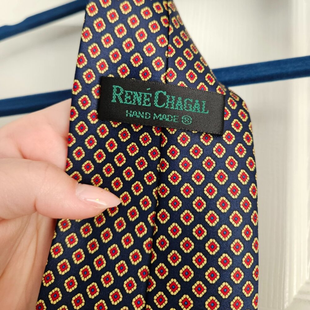 Rene Chagal Hand Made Red, Yellow &‎ Black Tie, Geometrical Pattern